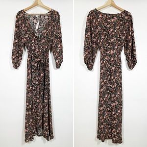 NWT American Eagle Floral Wrap Maxi Dress Long Sleeves Sz S